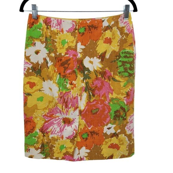 Talbots Skirt 2 Floral Garden Print 100% Cotton Pencil Mini Barkcloth Retro 60s - Picture 6 of 9